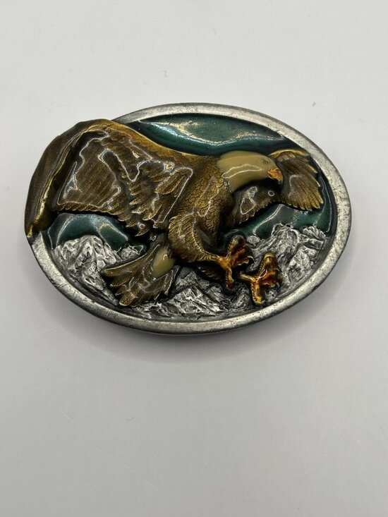 Bergamot Brass Works Other - Vintage Bald Eagle Belt Buckle Bergamot Brass Works 1984 Bird Mountains Nature